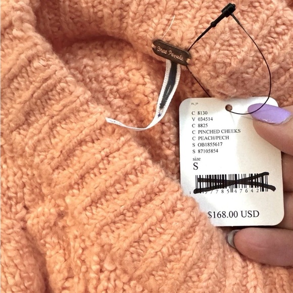 Free People Peach Cable Knit Mini Sweater Dress NWT Oversized Size Small - Picture 7 of 10